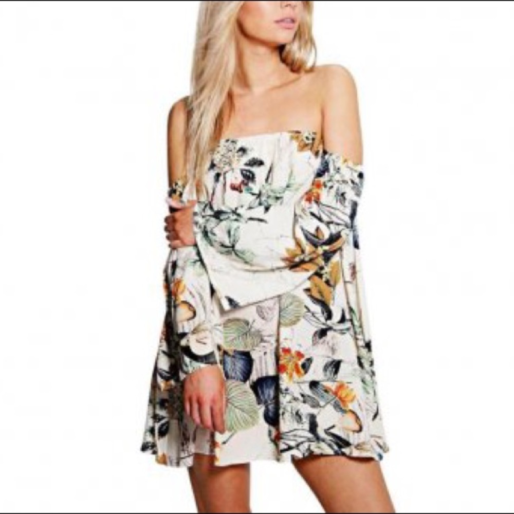 Boho Tropical Off The Shoulder Bell Sleeve Dress